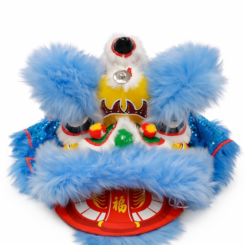 Colorful Chinese Lion Dance Toy with Blue Fur